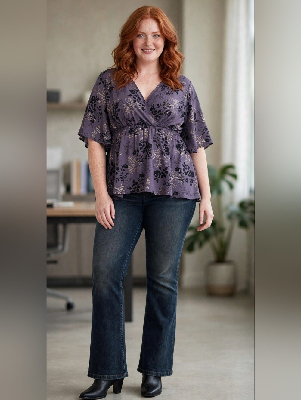 Torrid Purple Floral Faux Wrap Peplum Top